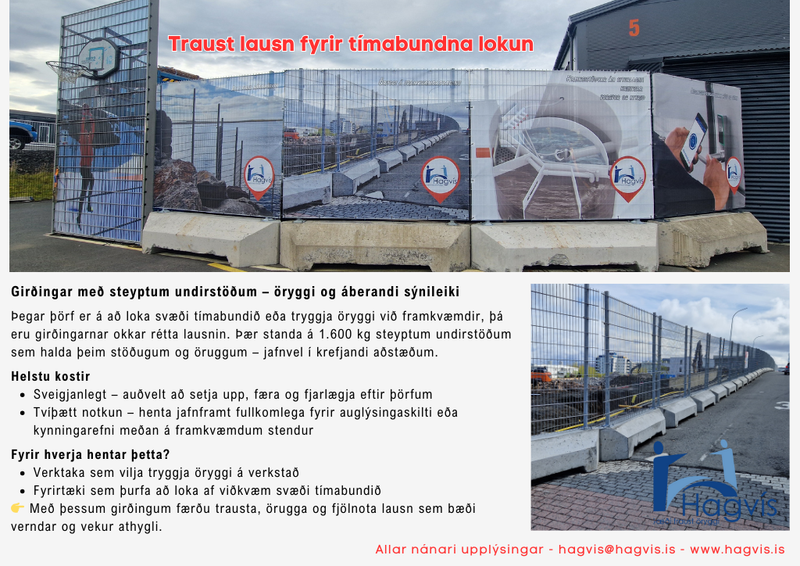 Færanlegir steinar og girðing fyrir framkvæmdasvæðið